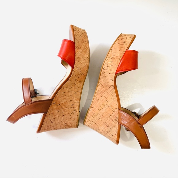 Coach Fran Platform Cork Sandals Wedges Size 8 Orange Red Cognac - Picture 4 of 13